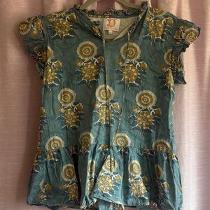 Victoria Dunn Teal Floral Short Sleeve Peplum Top S